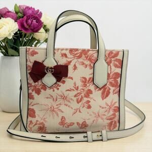 Gucci Canvas Herbarium Print Ribbon Tote